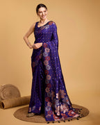 Vedant Vastram Soft Litchi Silk Banarasi Silk Saree - Violet | Grocsy