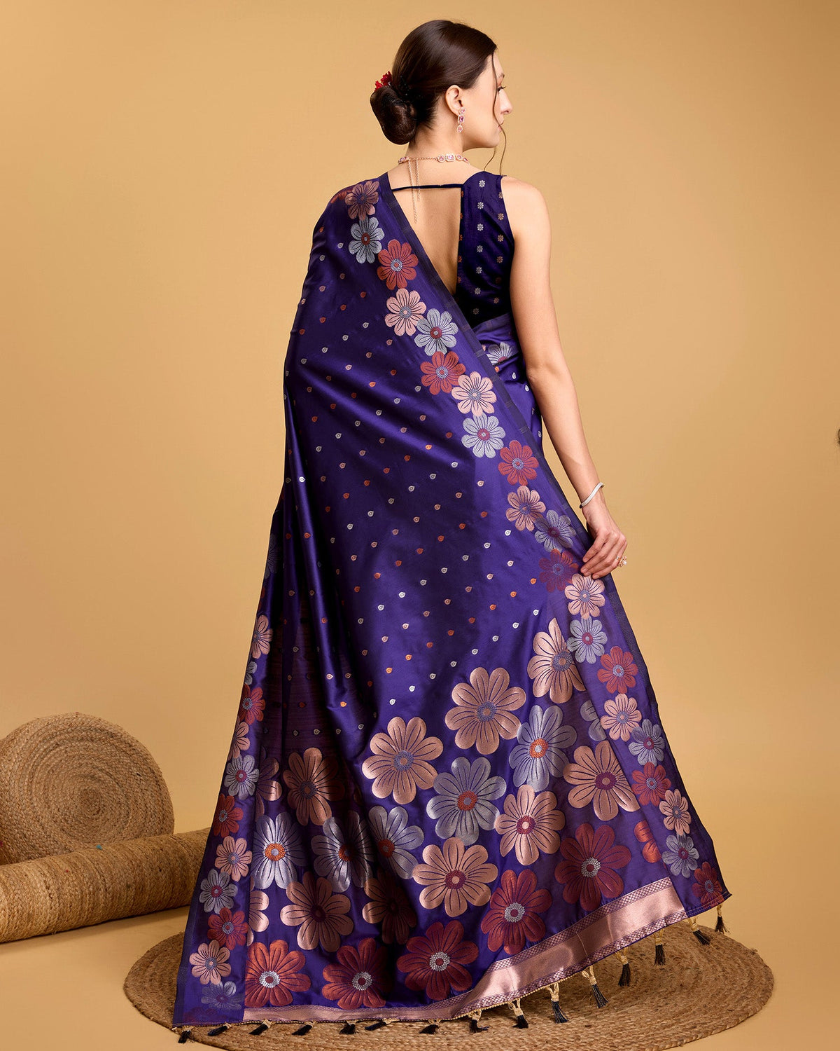 Vedant Vastram Soft Litchi Silk Banarasi Silk Saree - Violet | Grocsy
