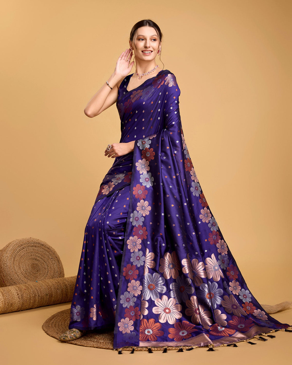 Vedant Vastram Soft Litchi Silk Banarasi Silk Saree - Violet | Grocsy