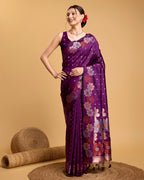 Vedant Vastram Soft Litchi Silk Banarasi Silk Saree - Wine | Grocsy
