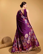 Vedant Vastram Soft Litchi Silk Banarasi Silk Saree - Wine | Grocsy