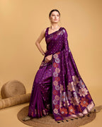 Vedant Vastram Soft Litchi Silk Banarasi Silk Saree - Wine | Grocsy