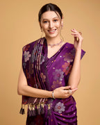 Vedant Vastram Soft Litchi Silk Banarasi Silk Saree - Wine | Grocsy