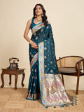 Vedant Vastram Soft Litchi Silk Paithani Jacquard Saree - Firozi | Grocsy