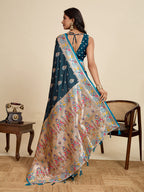 Vedant Vastram Soft Litchi Silk Paithani Jacquard Saree - Firozi | Grocsy