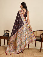 Vedant Vastram Soft Litchi Silk Paithani Jacquard Saree - Maroon | Grocsy