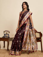 Vedant Vastram Soft Litchi Silk Paithani Jacquard Saree - Maroon | Grocsy