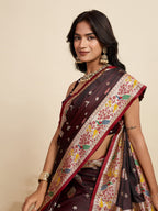 Vedant Vastram Soft Litchi Silk Paithani Jacquard Saree - Maroon | Grocsy
