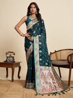 Vedant Vastram Soft Litchi Silk Paithani Jacquard Saree - Rama | Grocsy