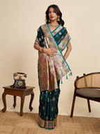Vedant Vastram Soft Litchi Silk Paithani Jacquard Saree - Rama | Grocsy