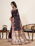 Vedant Vastram Soft Litchi Silk Paithani Jacquard Saree - Wine | Grocsy