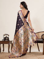 Vedant Vastram Soft Litchi Silk Paithani Jacquard Saree - Wine | Grocsy