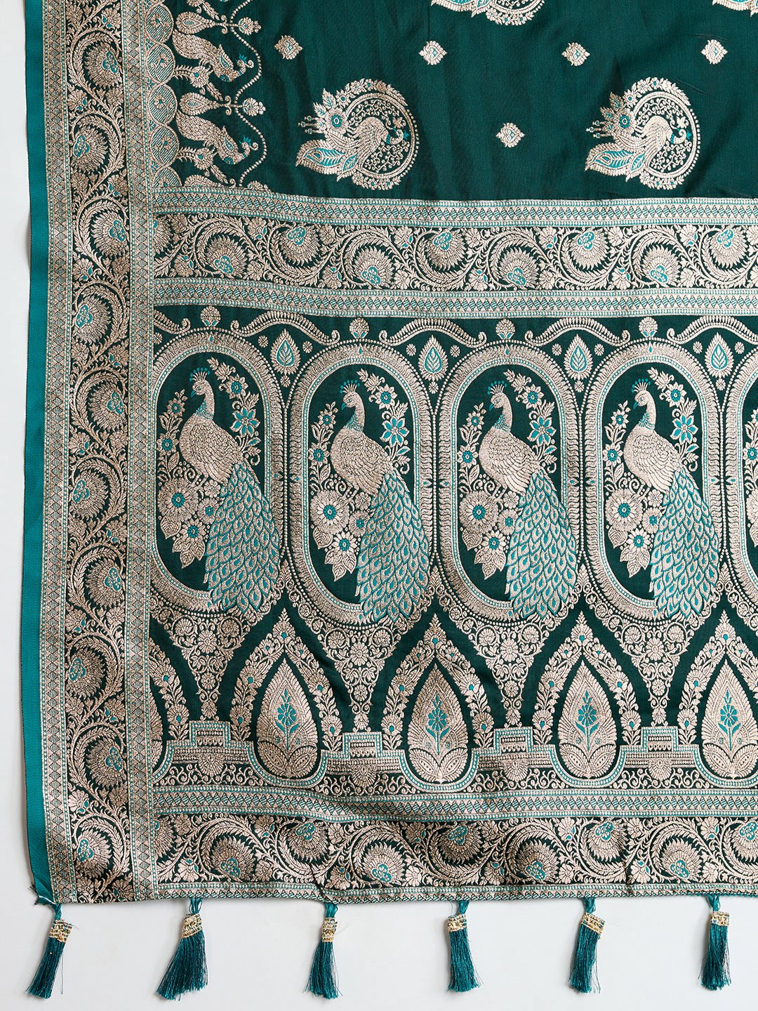 Vedant Vastram Soft Litchi SIlk Banarasi Silk Jacquard Saree - Green | Grocsy