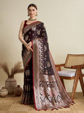 Vedant Vastram Soft Litchi SIlk Banarasi Silk Jacquard Saree - Maroon | Grocsy