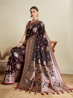 Vedant Vastram Soft Litchi SIlk Banarasi Silk Jacquard Saree - Maroon | Grocsy