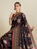 Vedant Vastram Soft Litchi SIlk Banarasi Silk Jacquard Saree - Maroon | Grocsy