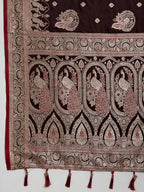 Vedant Vastram Soft Litchi SIlk Banarasi Silk Jacquard Saree - Maroon | Grocsy