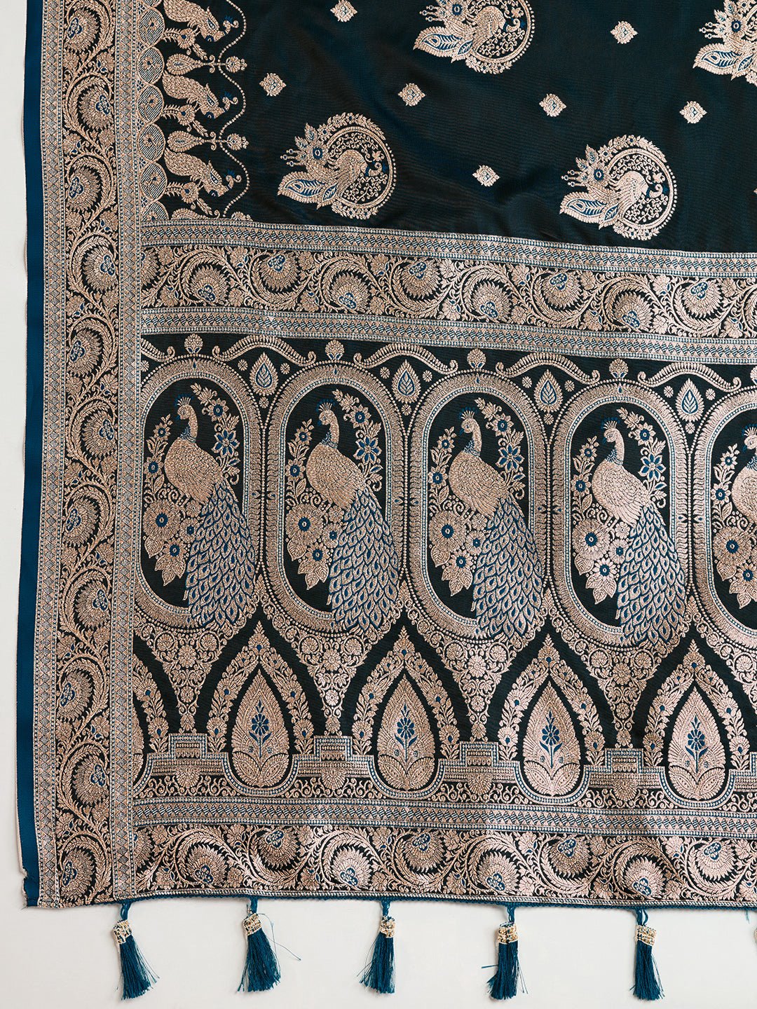Vedant Vastram Soft Litchi SIlk Banarasi Silk Jacquard Saree - Navy Blue | Grocsy