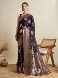 Vedant Vastram Soft Litchi SIlk Banarasi Silk Jacquard Saree - Wine | Grocsy