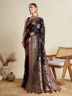 Vedant Vastram Soft Litchi SIlk Banarasi Silk Jacquard Saree - Wine | Grocsy