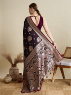 Vedant Vastram Soft Litchi SIlk Banarasi Silk Jacquard Saree - Wine | Grocsy