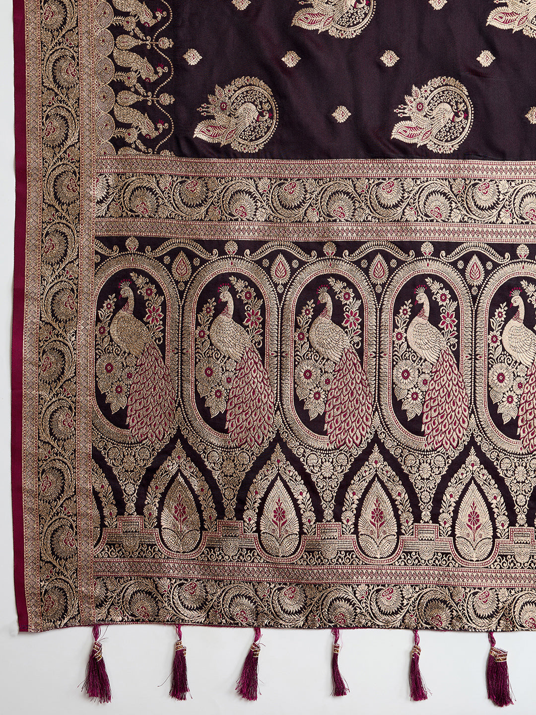 Vedant Vastram Soft Litchi SIlk Banarasi Silk Jacquard Saree - Wine | Grocsy