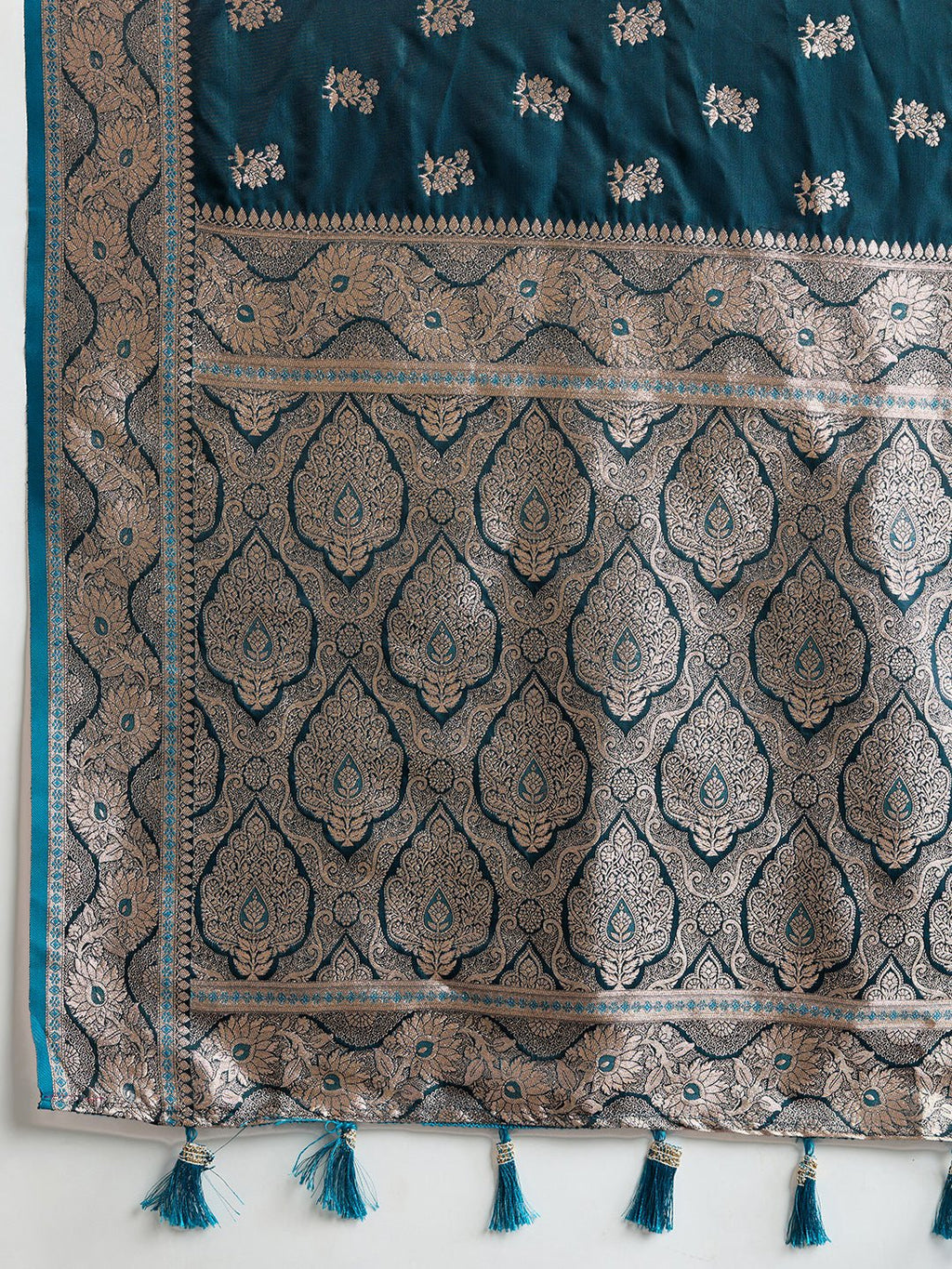 Vedant Vastram Soft Litchi SIlk Banarasi Silk Jacquard Saree - Firozi | Grocsy
