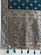 Vedant Vastram Soft Litchi SIlk Banarasi Silk Jacquard Saree - Firozi | Grocsy