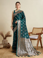 Vedant Vastram Soft Litchi SIlk Banarasi Silk Jacquard Saree - Green | Grocsy