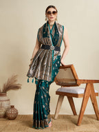 Vedant Vastram Soft Litchi SIlk Banarasi Silk Jacquard Saree - Green | Grocsy