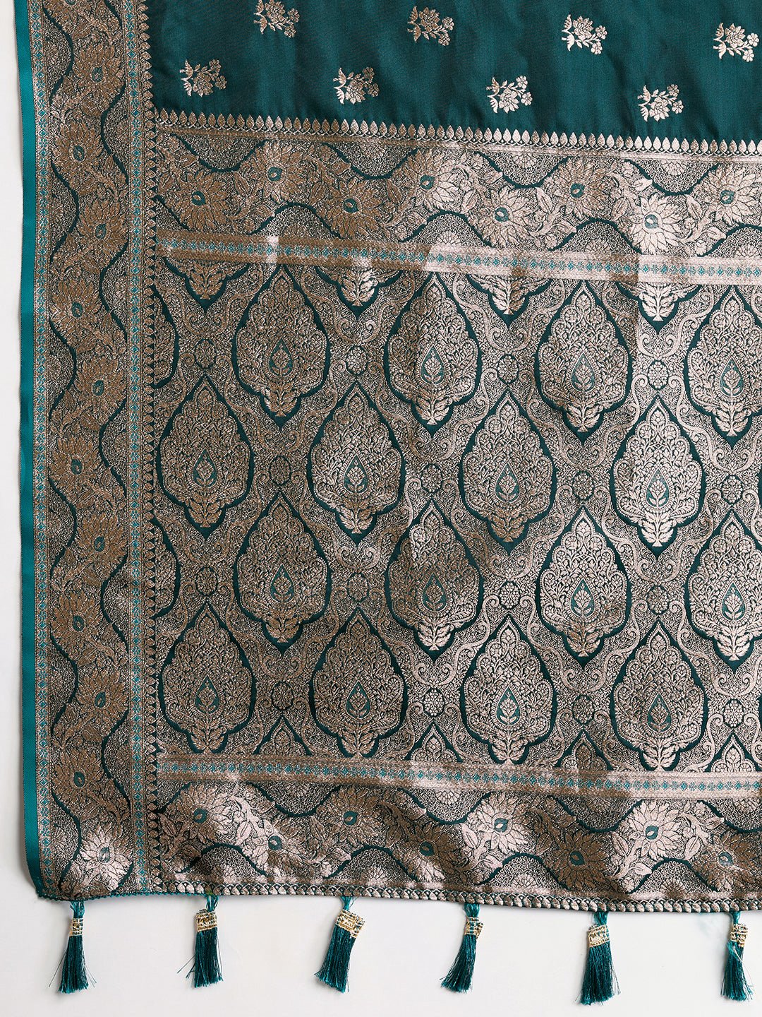 Vedant Vastram Soft Litchi SIlk Banarasi Silk Jacquard Saree - Green | Grocsy