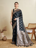 Vedant Vastram Soft Litchi SIlk Banarasi Silk Jacquard Saree - Navy Blue | Grocsy