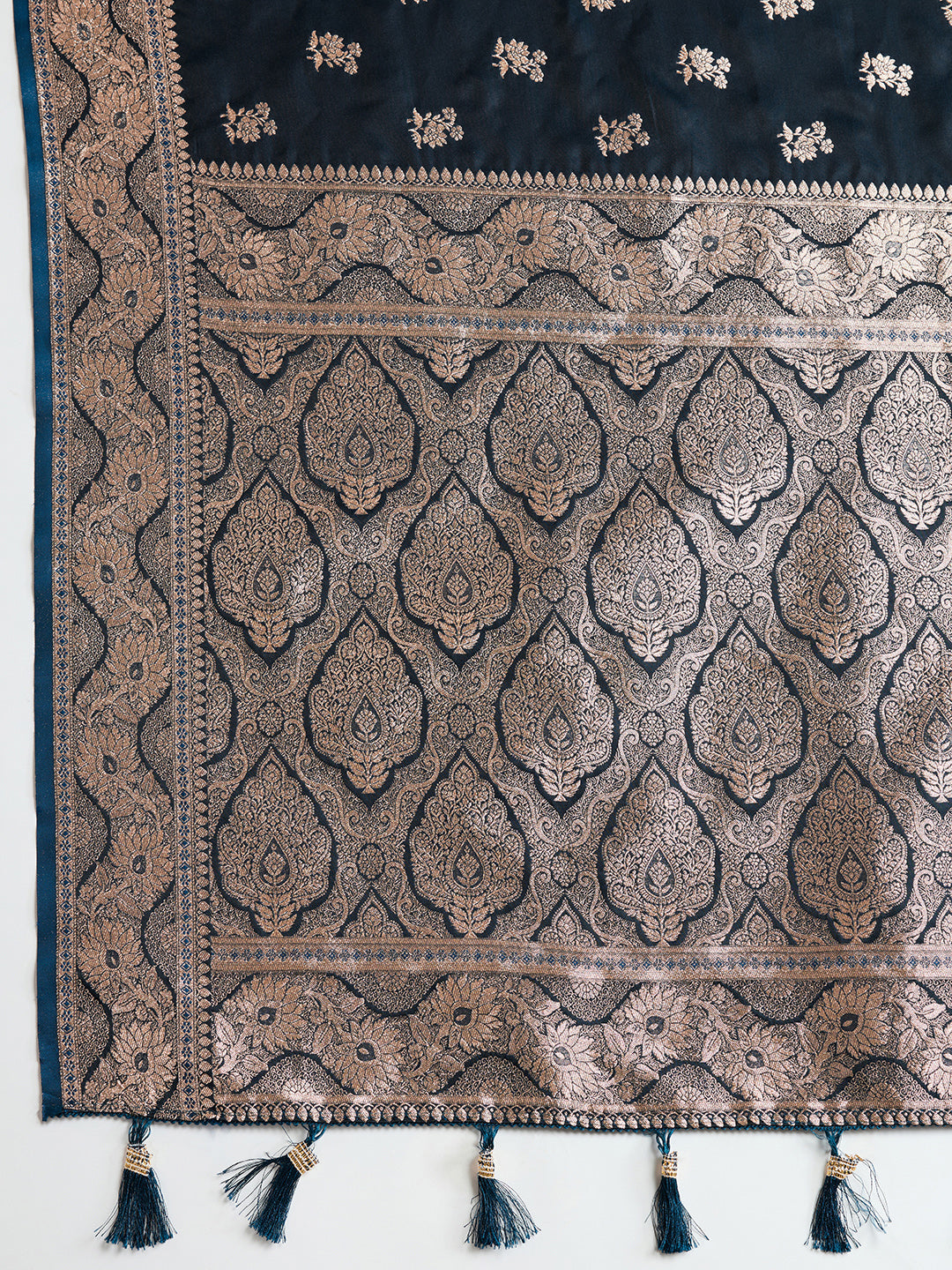 Vedant Vastram Soft Litchi SIlk Banarasi Silk Jacquard Saree - Navy Blue | Grocsy