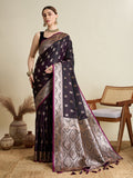 Vedant Vastram Soft Litchi SIlk Banarasi Silk Jacquard Saree - Wine | Grocsy