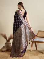 Vedant Vastram Soft Litchi SIlk Banarasi Silk Jacquard Saree - Wine | Grocsy