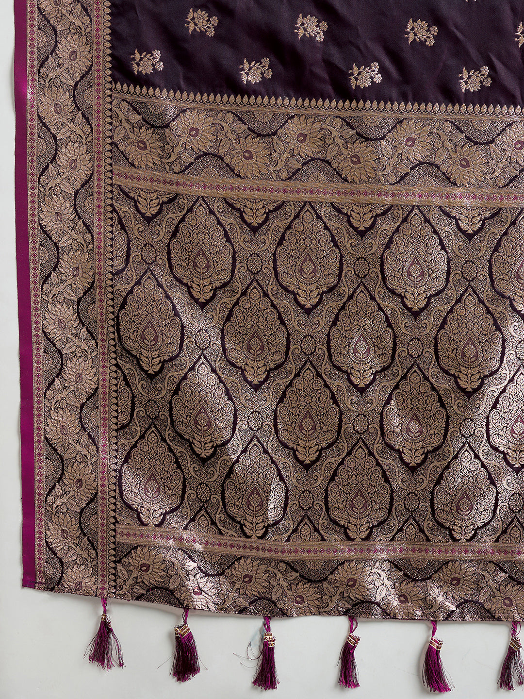 Vedant Vastram Soft Litchi SIlk Banarasi Silk Jacquard Saree - Wine | Grocsy