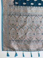 Vedant Vastram Soft Litchi SIlk Banarasi Silk Jacquard Saree - Firozi | Grocsy