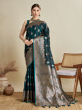 Vedant Vastram Soft Litchi SIlk Banarasi Silk Jacquard Saree - Green | Grocsy