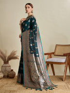 Vedant Vastram Soft Litchi SIlk Banarasi Silk Jacquard Saree - Green | Grocsy