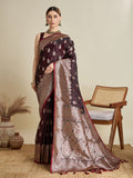 Vedant Vastram Soft Litchi SIlk Banarasi Silk Jacquard Saree - Maroon | Grocsy