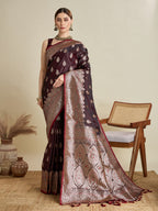 Vedant Vastram Soft Litchi SIlk Banarasi Silk Jacquard Saree - Maroon | Grocsy