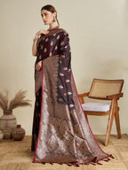 Vedant Vastram Soft Litchi SIlk Banarasi Silk Jacquard Saree - Maroon | Grocsy