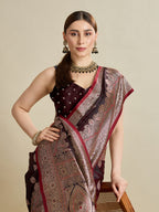 Vedant Vastram Soft Litchi SIlk Banarasi Silk Jacquard Saree - Maroon | Grocsy