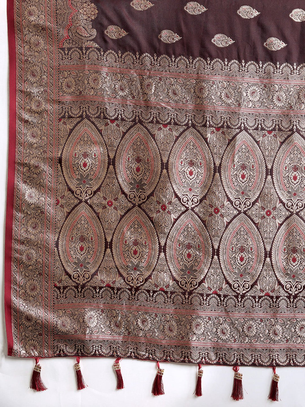 Vedant Vastram Soft Litchi SIlk Banarasi Silk Jacquard Saree - Maroon | Grocsy