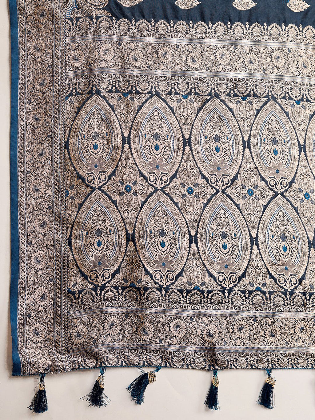 Vedant Vastram Soft Litchi SIlk Banarasi Silk Jacquard Saree - Navy Blue | Grocsy