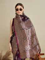 Vedant Vastram Soft Litchi SIlk Banarasi Silk Jacquard Saree - Wine | Grocsy