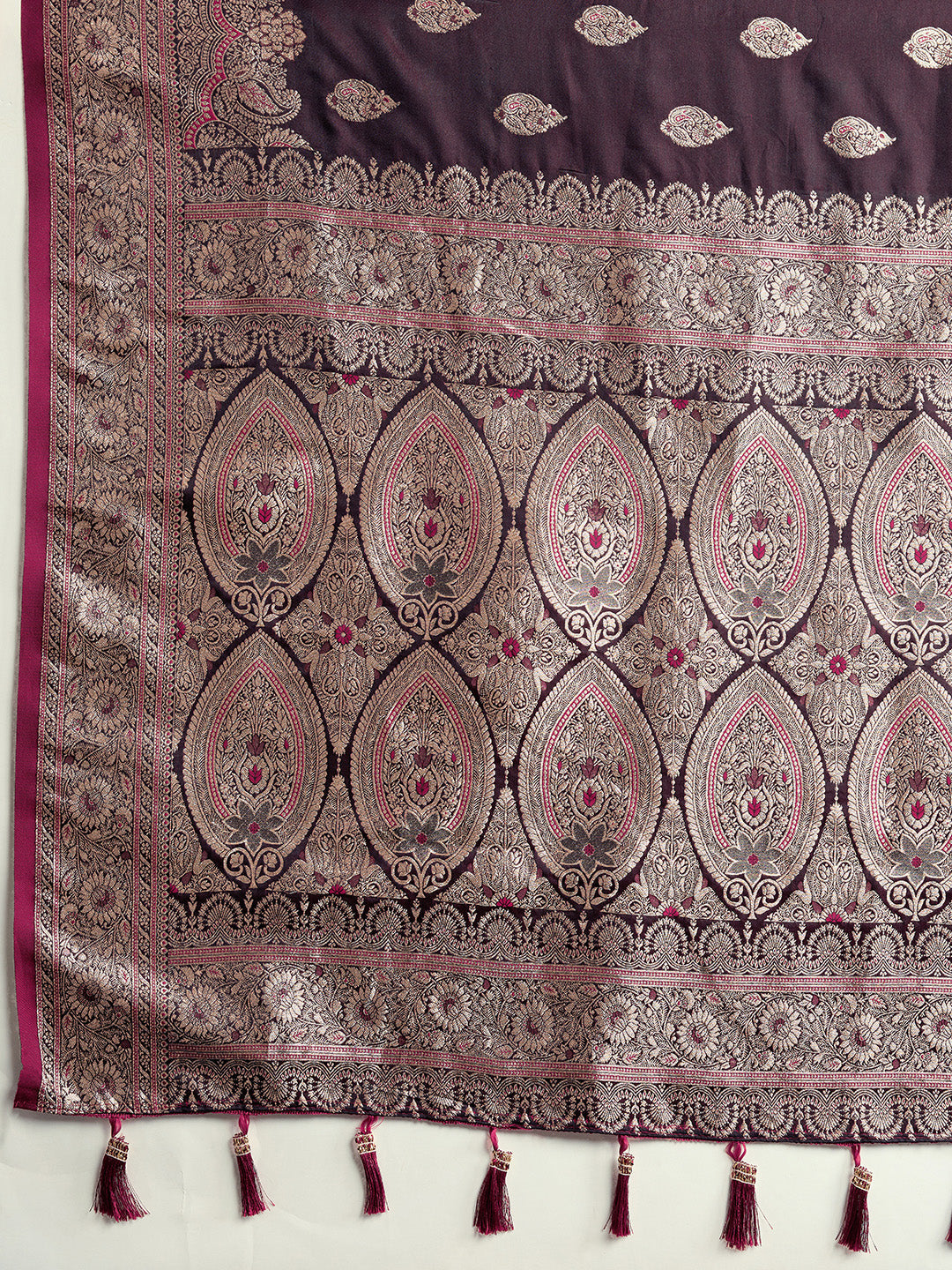 Vedant Vastram Soft Litchi SIlk Banarasi Silk Jacquard Saree - Wine | Grocsy