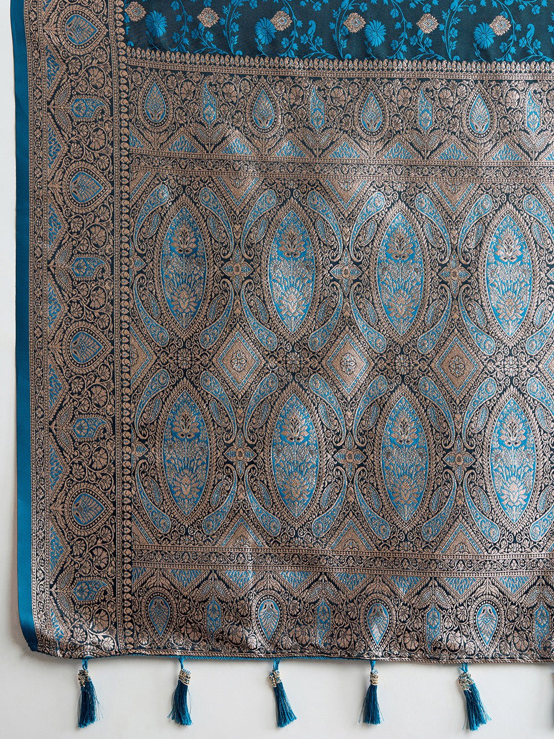 Vedant Vastram Soft Litchi SIlk Banarasi Silk Jacquard Saree - Firozi | Grocsy