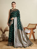 Vedant Vastram Soft Litchi SIlk Banarasi Silk Jacquard Saree - Green | Grocsy