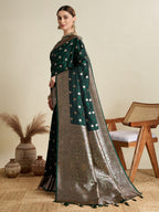 Vedant Vastram Soft Litchi SIlk Banarasi Silk Jacquard Saree - Green | Grocsy